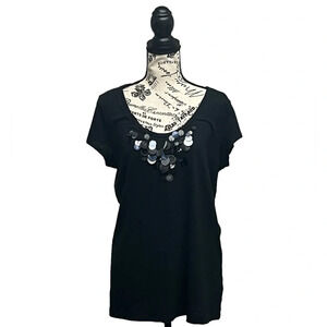 Caslon Womens Size XL NAVY slub Knit Short Sleeve Sequin Modest  Cotton Tee Boho